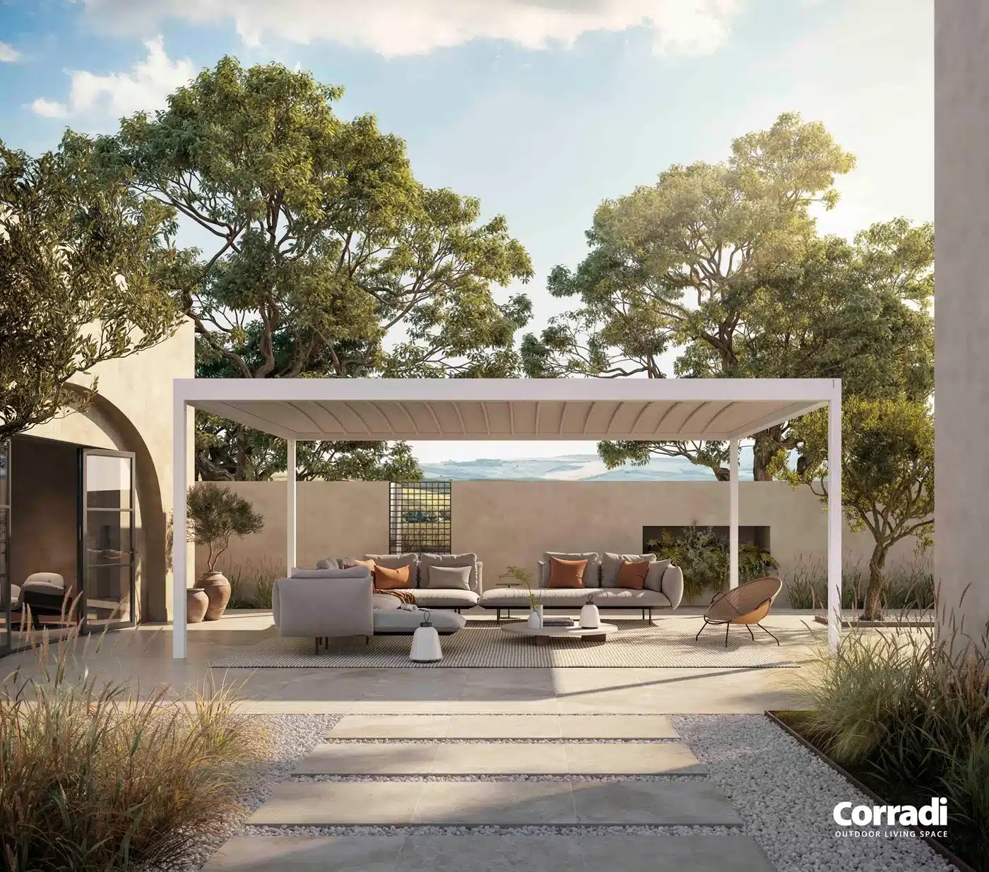 Pergola über Terrasse mit Lounge