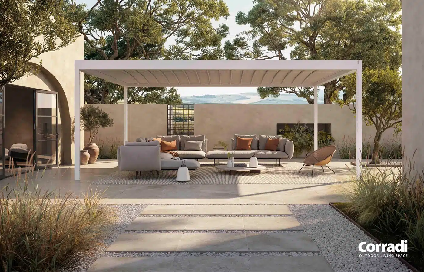 Pergola über Terrasse mit Lounge