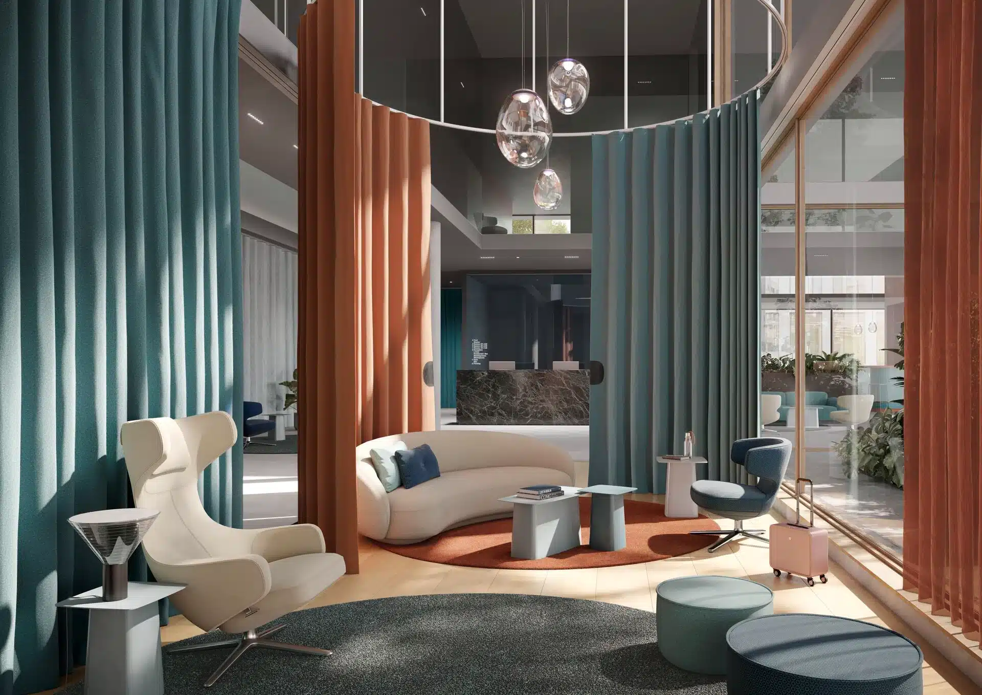 Wohnzimmer mit Vorhang